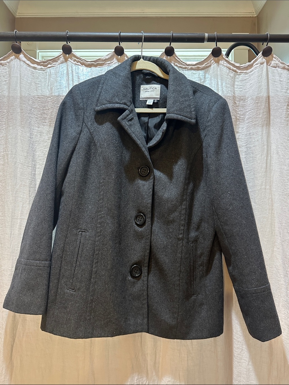 Nautica Women's Dark Charcoal Wool-Blend Pea Coat